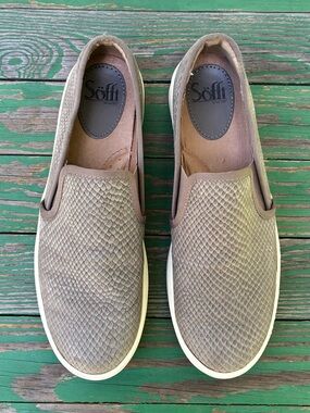 Sofft Shoes Womens Sz 8 M Somers Slip on Sneakers Gray Leather Snake Skin